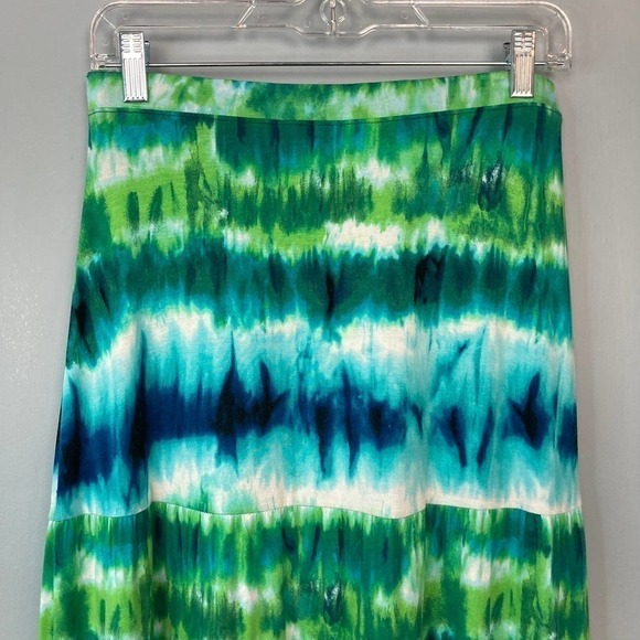 CHICO'S Bright Green Blue Striped Tie Dye Tiered Maxi Skirt Elastic Waist Size S - Picture 11 of 12